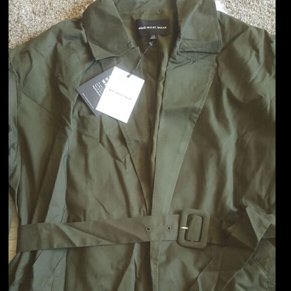 Who What Wear Belted Jacket Open Front Olive Green Dressy Women’s Size 1X NEW - Picture 7 of 11